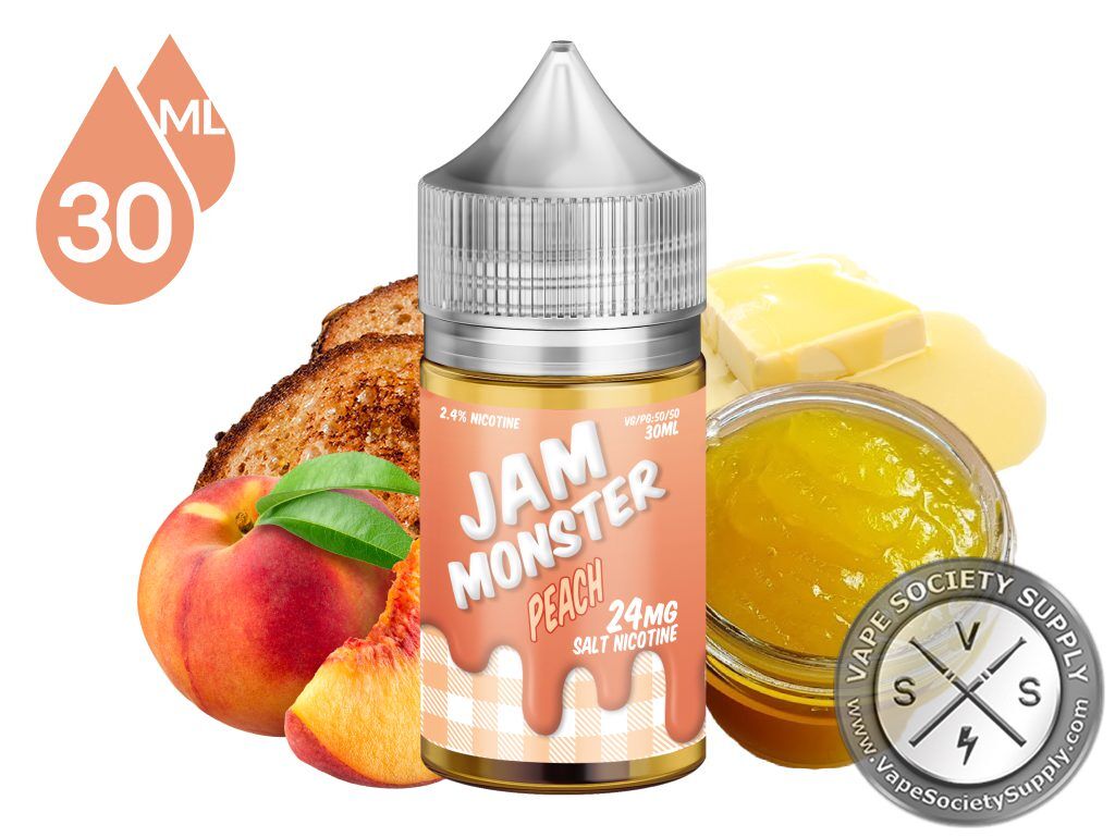 Peach Jam Monster Salt 30ml bottle with peaches, jam, butter and toast