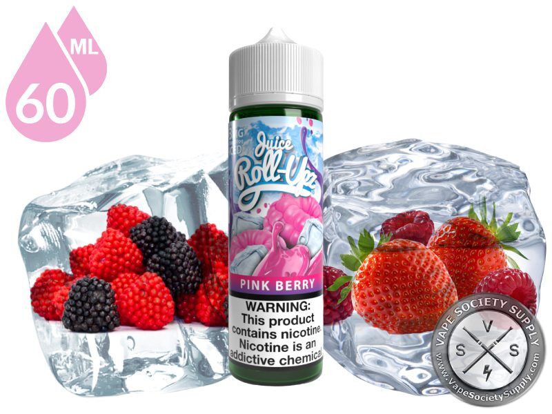 Pink Berry Ice by Juice Roll Upz 60ml bottle with raspberries, blackberries and strawberries in blocks of ice