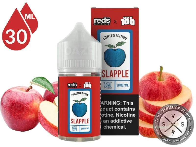 Slapple 7 Daze x Keep It 100 Salt 30ml bottle and box with red apples