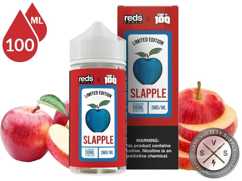 Slapple 7 Daze x Keep It 100 Vape Juice 100ml bottle and box with red apples