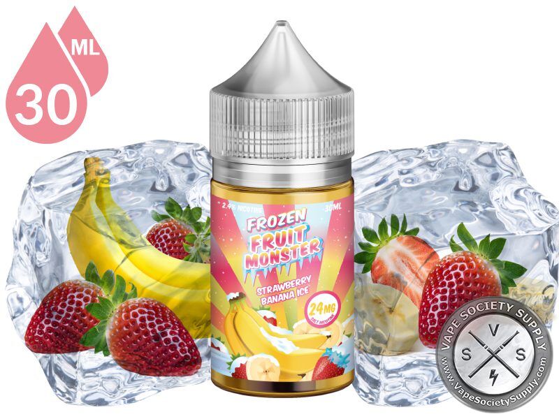 Strawberry Banana Ice Frozen Fruit Monster Salt 30ml bottle with bananas, strawberries and ice