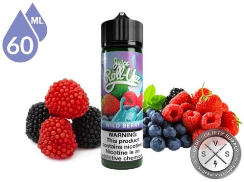 Wild Berry by Juice Roll Upz 60ml bottle with raspberries, blackberries, blueberries and strawberries