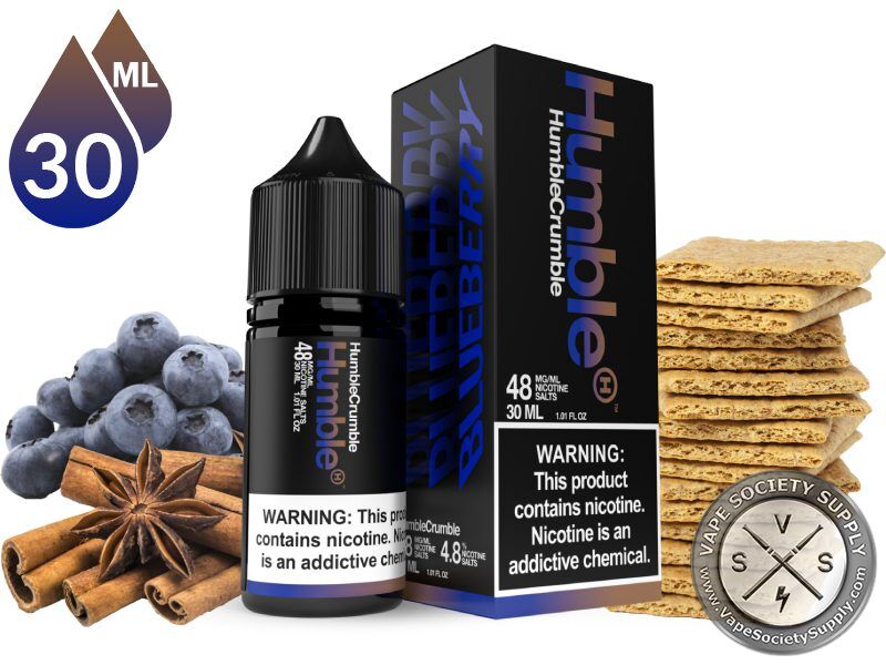 Blueberry Cobbler by Humble Salts 30ml bottle and box with blueberries, cinnamon sticks, star anise and graham crackers