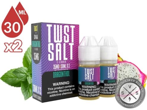 Dragonthol by Twist Salt 60ml bottles and box with mint leaves and a dragon fruit