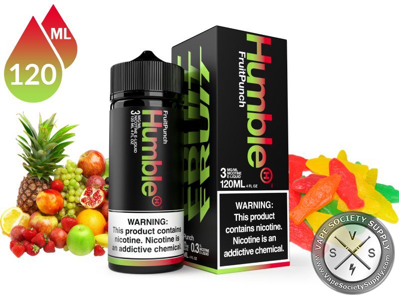 Fruit Blast by Humble Juice 120ml bottle and box with tropical fruit and gummy candies
