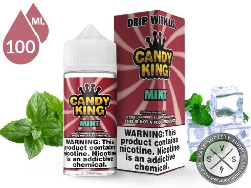 Mint Candy King 100ml bottle and box with mint leaves and ice cubes