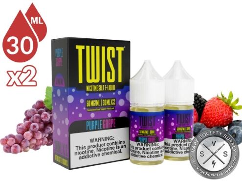 Purple Grape by Twist Salt 60ml bottles and box with red grapes, a blackberry, a strawberry and blueberries