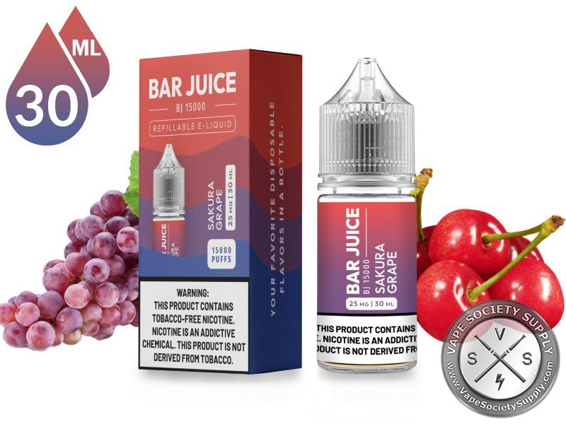 Sakura Grape by Bar Juice Salt 30ml bottle and box with grapes and cherries