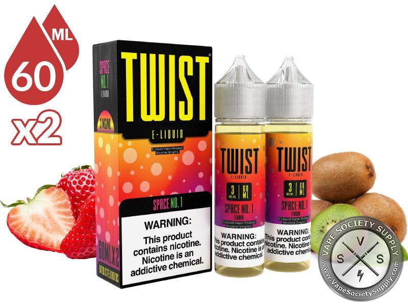 Space No. 1 by Twist 120ml bottles and box with strawberries and kiwis