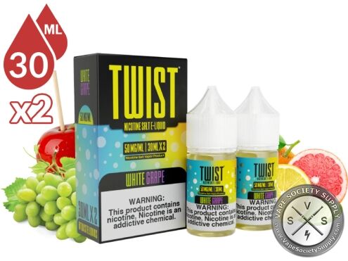 White Grape by Twist Salt 60ml bottles and box with a candy apple, green grapes and citrus fruit