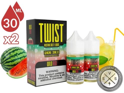 Wild Red by Twist Salt 60ml bottles and box with a watermelon and a glass of lemonade