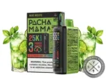 Pachamama 25K disposable in Mint Mojito with its box, a mojito, limes and mint