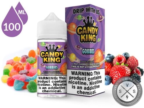 Gobbies Candy King 100ml bottle and box with gummy candies and mixed berries