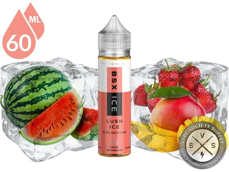 Lush Ice by BSX 60ml bottle with a watermelon, strawberries and ice
