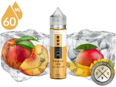 Peach Ice by BSX 60ml bottle with peaches, a mango and ice