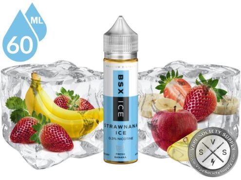 Strawnana Ice by BSX 60ml bottle with bananas, strawberries, an apple and ice