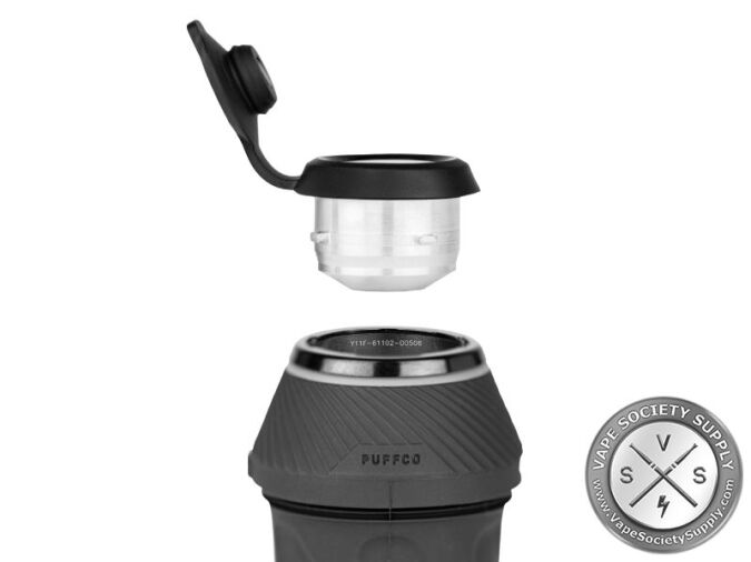 Puffco Proxy 3D Chamber with its carb cap lifted above the black Proxy base