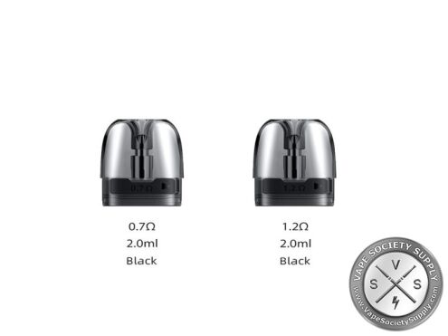 Two Voopoo ARGUS pods labeled 0.7Ω, 2.0ml and 1.2Ω, 2.0ml, black