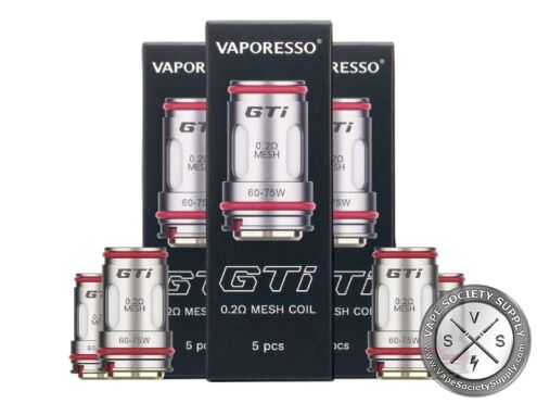 Three boxes of Vaporesso GTi 0.2Ω mesh coils with loose coils in front