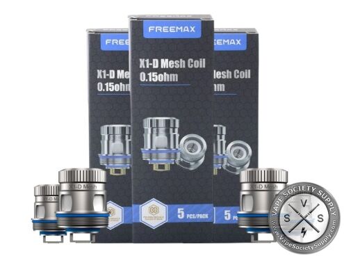 FreeMax X1-D Mesh Coil 0.15ohm boxes with loose X1-D coils in front
