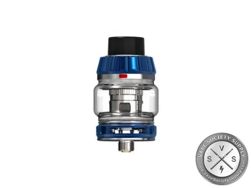FreeMax Fireluke 4 tank in Blue: a red mark on the top cap and airflow slots in the base
