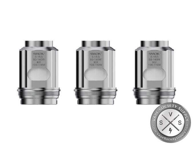 Three SMOK TFV18 dual meshed coils printed 0.15Ω, 80-140W, best 100-110W