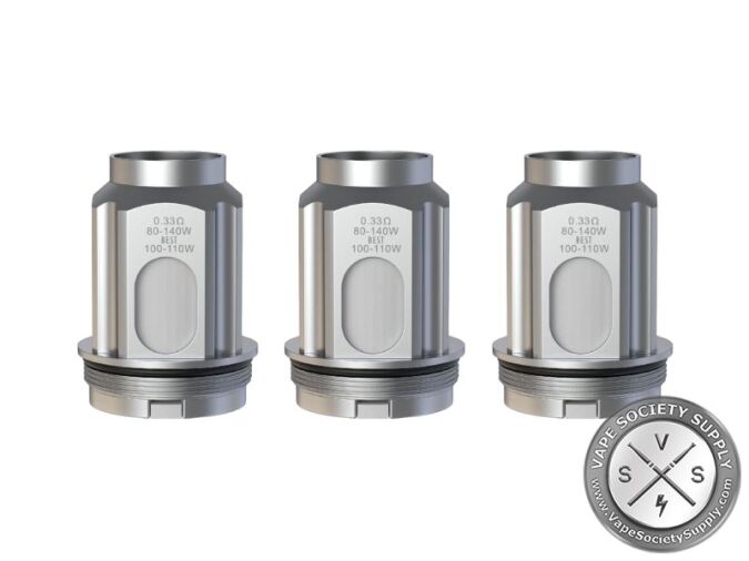 Three SMOK TFV18 meshed coils printed 0.33Ω, 80-140W, best 100-110W