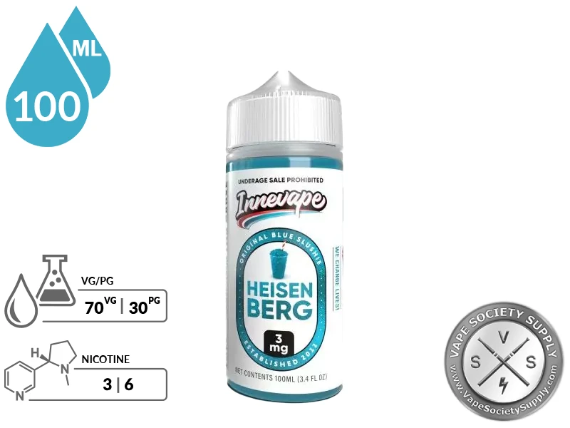 Heisenberg Innevape 100ml bottle with a 70/30 VG/PG icon and nicotine strength icons