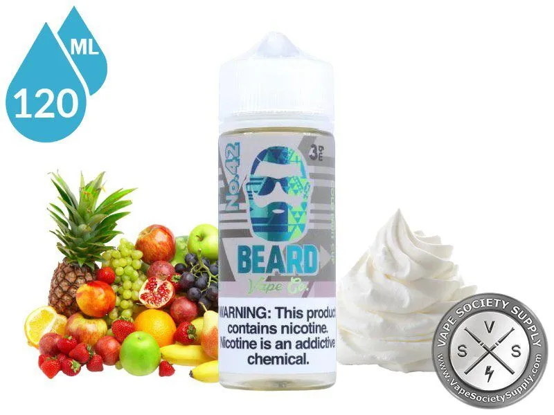 No. 42 Beard Vape Co 120ml bottle with mixed fruit and whipped cream