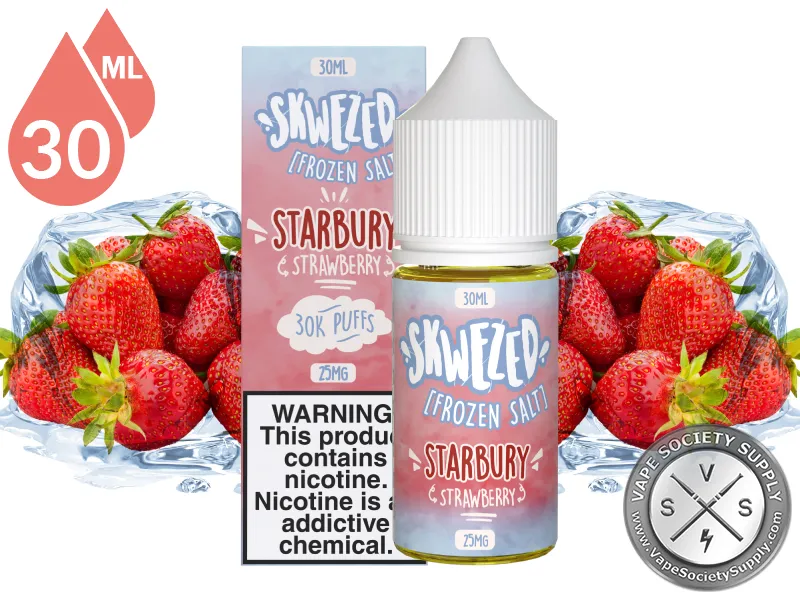Strawberry Iced by Skwezed Salt 30ml bottle and box with strawberries and ice