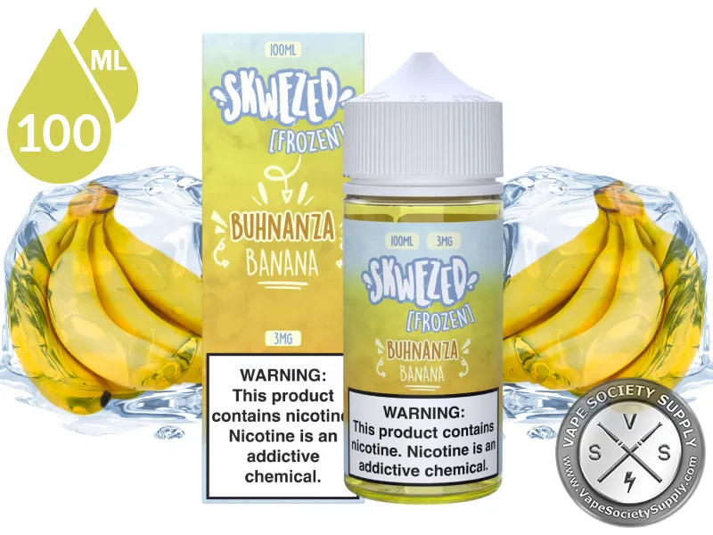 Banana Iced by Skwezed 100ml bottle and box with bananas and ice