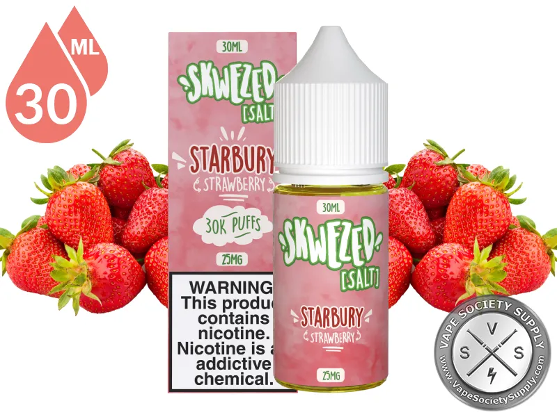 Strawberry by Skwezed Salt 30ml bottle and box with strawberries