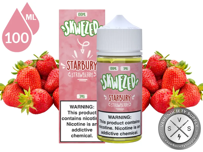 Strawberry by Skwezed 100ml bottle and box with strawberries