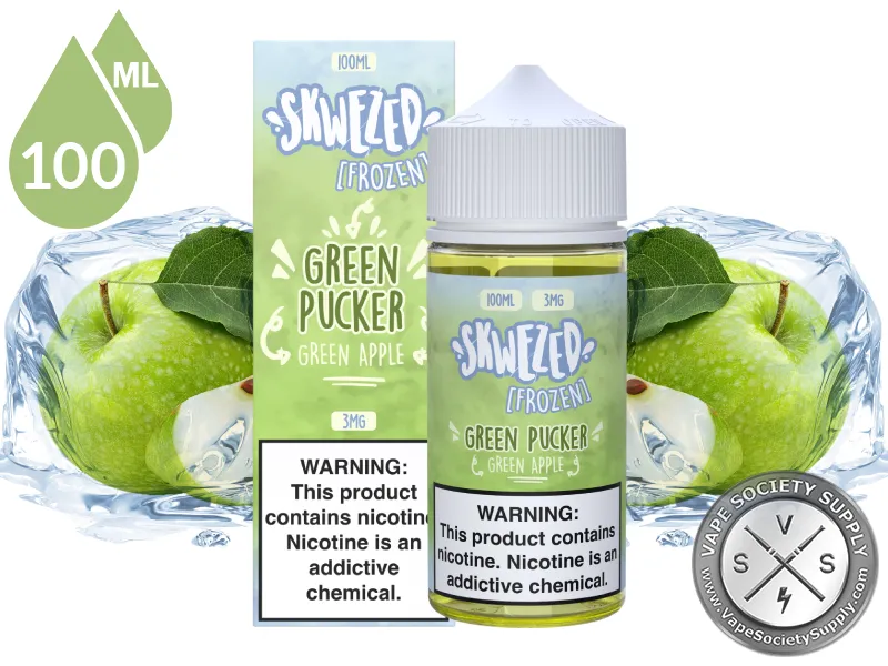 Green Apple Iced by Skwezed 100ml bottle and box with green apples and ice