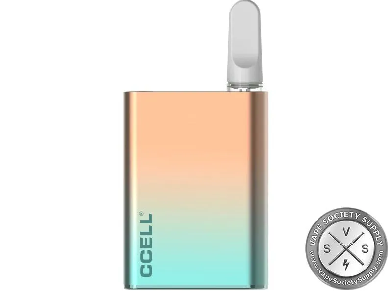 Champagne CCELL Palm Pro 510 battery fading from peach to aqua, with a cartridge fitted