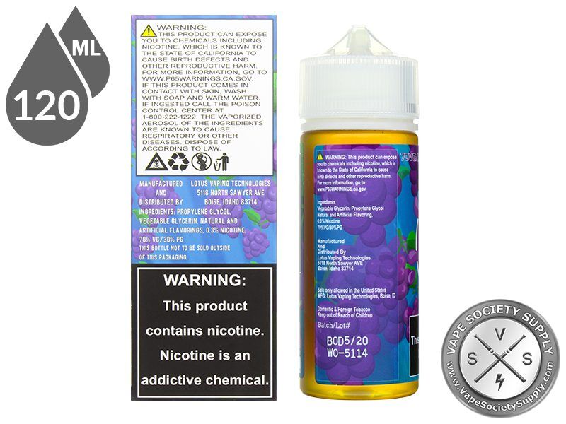 Grapenomenon by Nomenon 120ml box and bottle, back labels