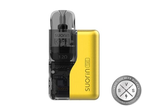 Suorin SE pod kit in Golden Yellow with a clear 1.2Ω cartridge