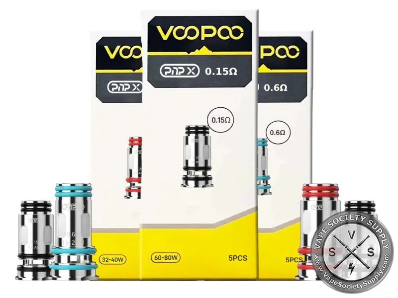 Voopoo PnP X coil boxes: 0.3Ω (32-40W), 0.15Ω (60-80W) and 0.6Ω, 5 PCS each, with coils