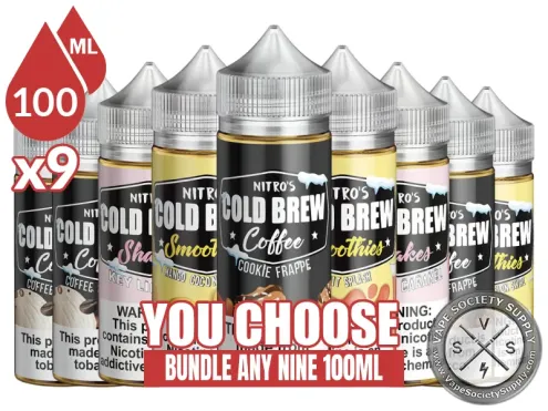 Nitro's Cold Brew E-Liquid Bundle 9x100ml (900ml): 9 bottles with a You Choose banner