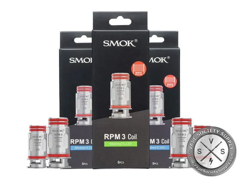 SMOK RPM 3 Coil boxes, Meshed 0.15Ω and 0.23Ω, with coils printed 40-80W and 20-45W