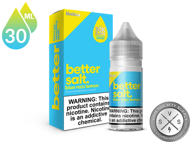 Blue Razz Lemon Better Salt 30ml bottle in front of its box