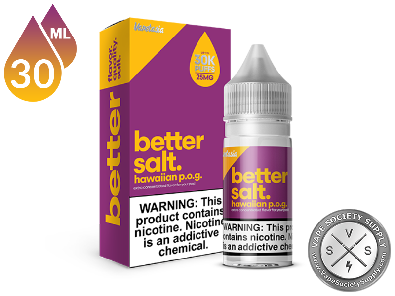 Hawaiian Pog Better Salt 30ml bottle in front of its box