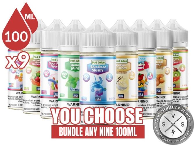Pod Juice Bundle 9x100ml (900ml): 9 bottles with a You Choose banner