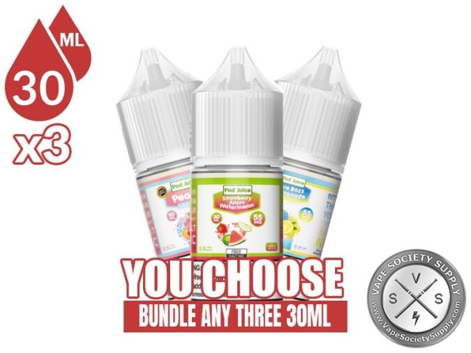 Pod Juice Salt Bundle 3x30ml (90ml): 3 bottles with a You Choose banner