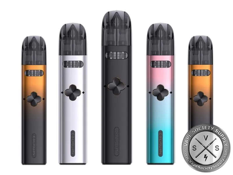 Five Uwell Caliburn Explorer pod kits in four colors