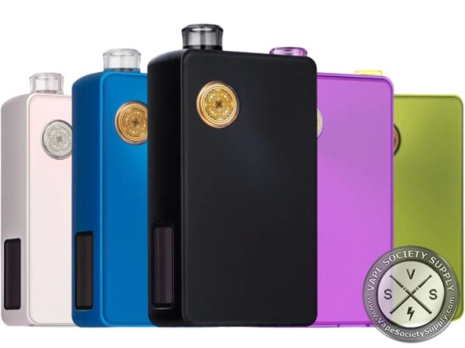 Five dotmod dotAIO V2 kits in silver, royal blue, black, purple and lime green