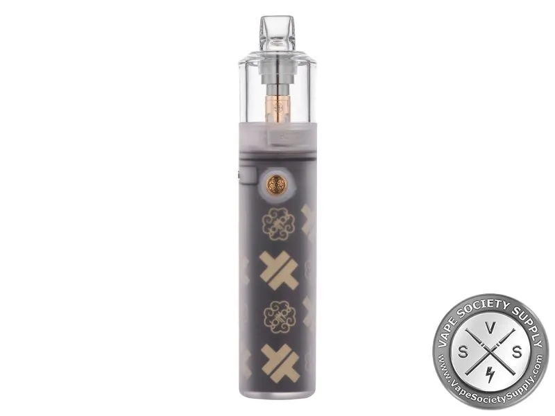dotmod dotStick Revo in Clear: a frosted clear shell, a round fire button and a clear tank