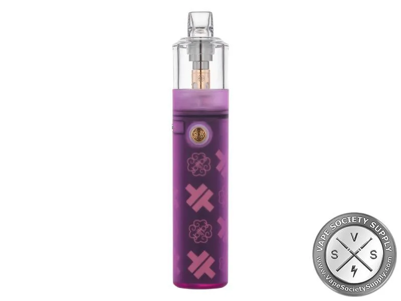 dotmod dotStick Revo in Purple: a translucent purple shell, a round fire button and a clear tank
