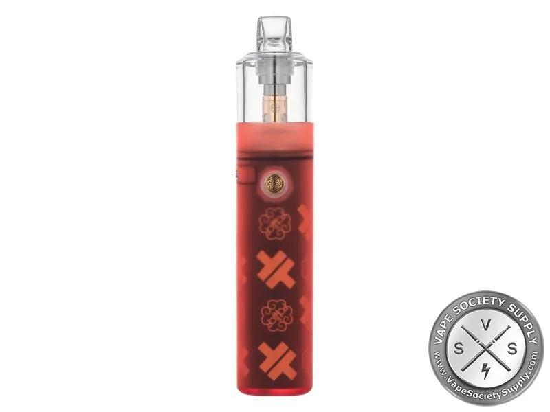 dotmod dotStick Revo in Red: a translucent red shell, a round fire button and a clear tank