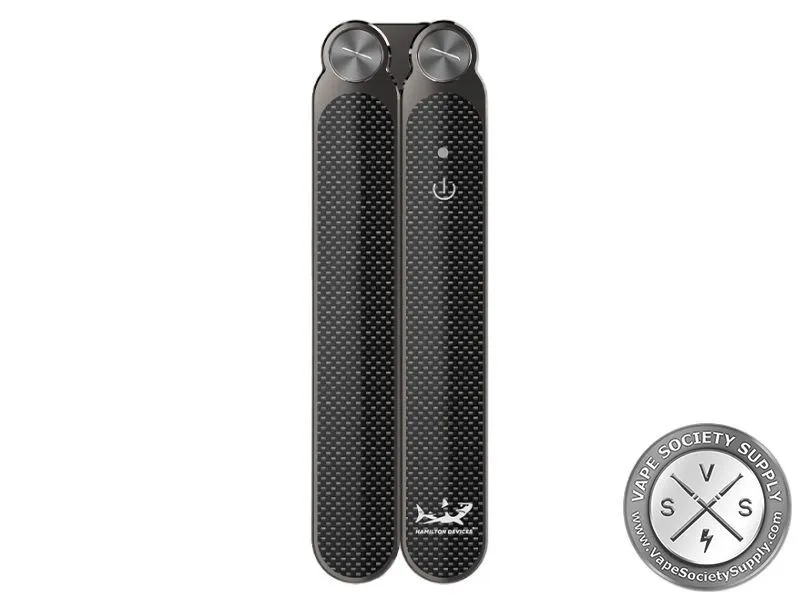 Gunmetal Hamilton Devices Butterfly 510 battery, closed, with textured handles and a power button